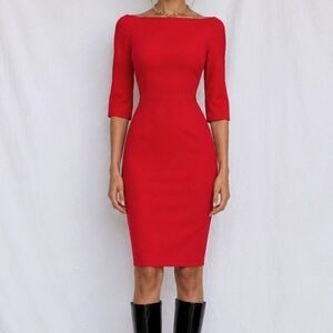 Vintage Y2K 90s Red Quarter Sleeve Knee Length Bodycon Cocktail Dress Size M/L